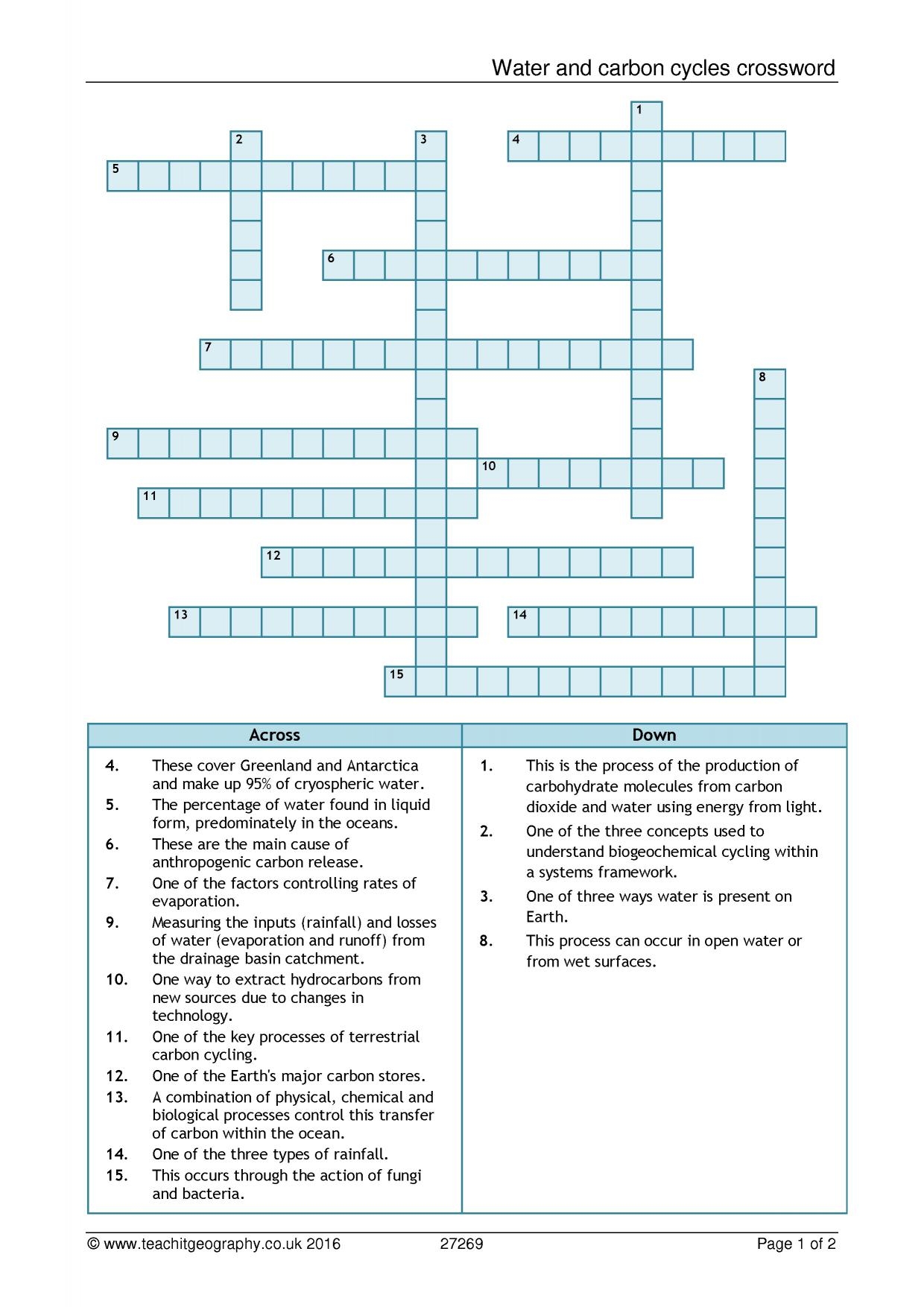 Water Cycle Crossword Puzzle Water Cycle Crossword Puzzle