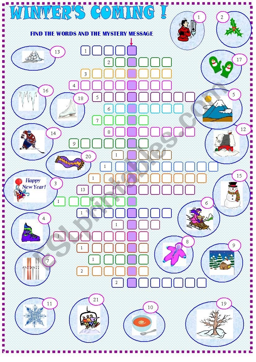 Winter Crossword Puzzle ESL Worksheet By Spied d aignel Winter Crossword Puzzle ESL Worksheet By Spied d aignel