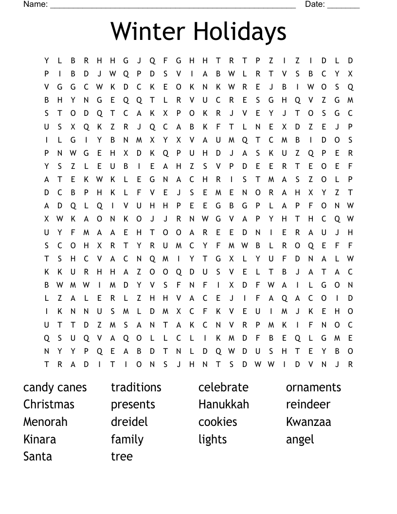 Winter Holidays Word Search WordMint Winter Holidays Word Search WordMint
