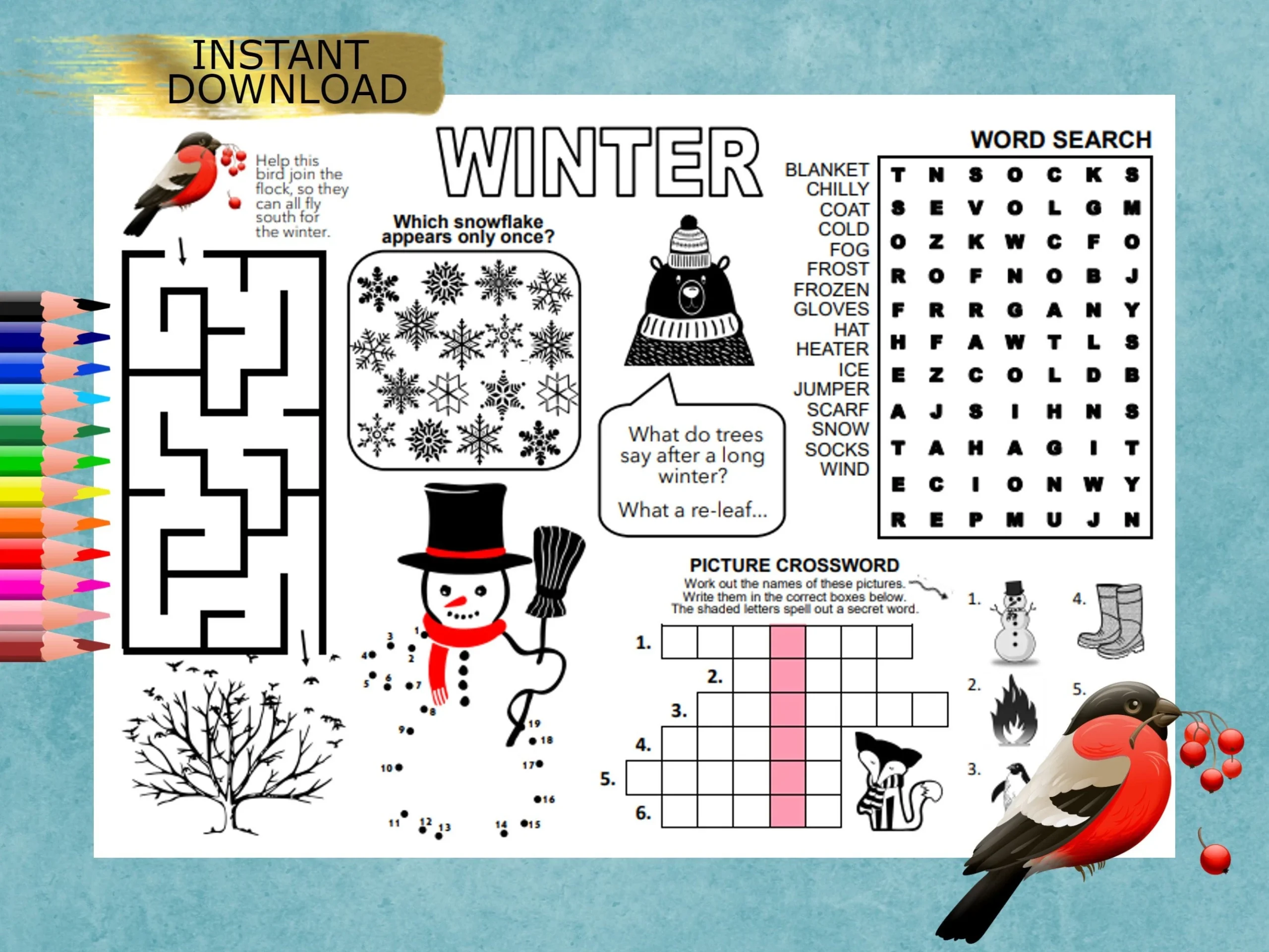 WINTER SEASON Puzzle Placemat PDF Crossword Puzzles Activity WINTER SEASON Puzzle Placemat PDF Crossword Puzzles Activity