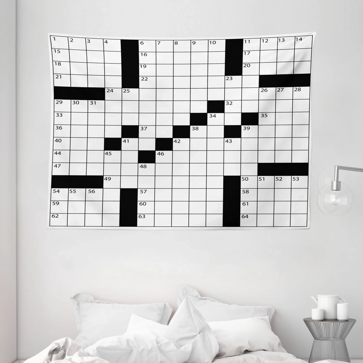 Word Search Puzzle Tapestry Blank Newspaper Style Crossword Puzzle With Numbers In Word Grid Wall Hanging For Bedroom Living Room Dorm Decor 80W X 60L Inches Black And White By Ambesonne 