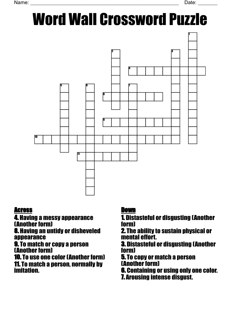Wall Crossword Puzzle Wall Crossword Puzzle