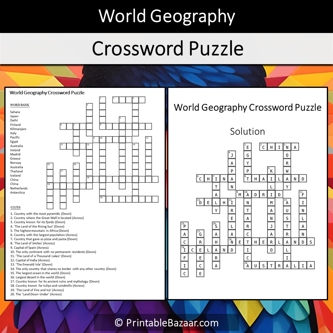 World Geography Crossword Puzzle Worksheet Activity Printable PDF PrintableBazaar World Geography Crossword Puzzle Worksheet Activity Printable PDF PrintableBazaar