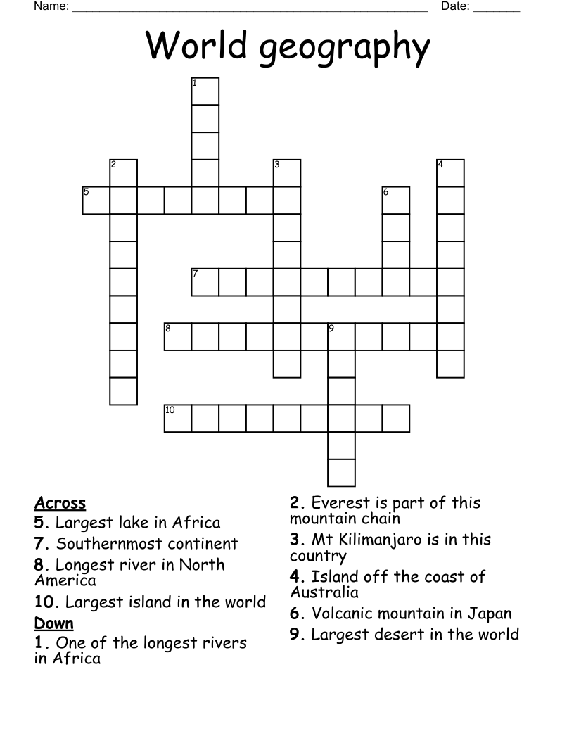 World Geography Crossword WordMint World Geography Crossword WordMint