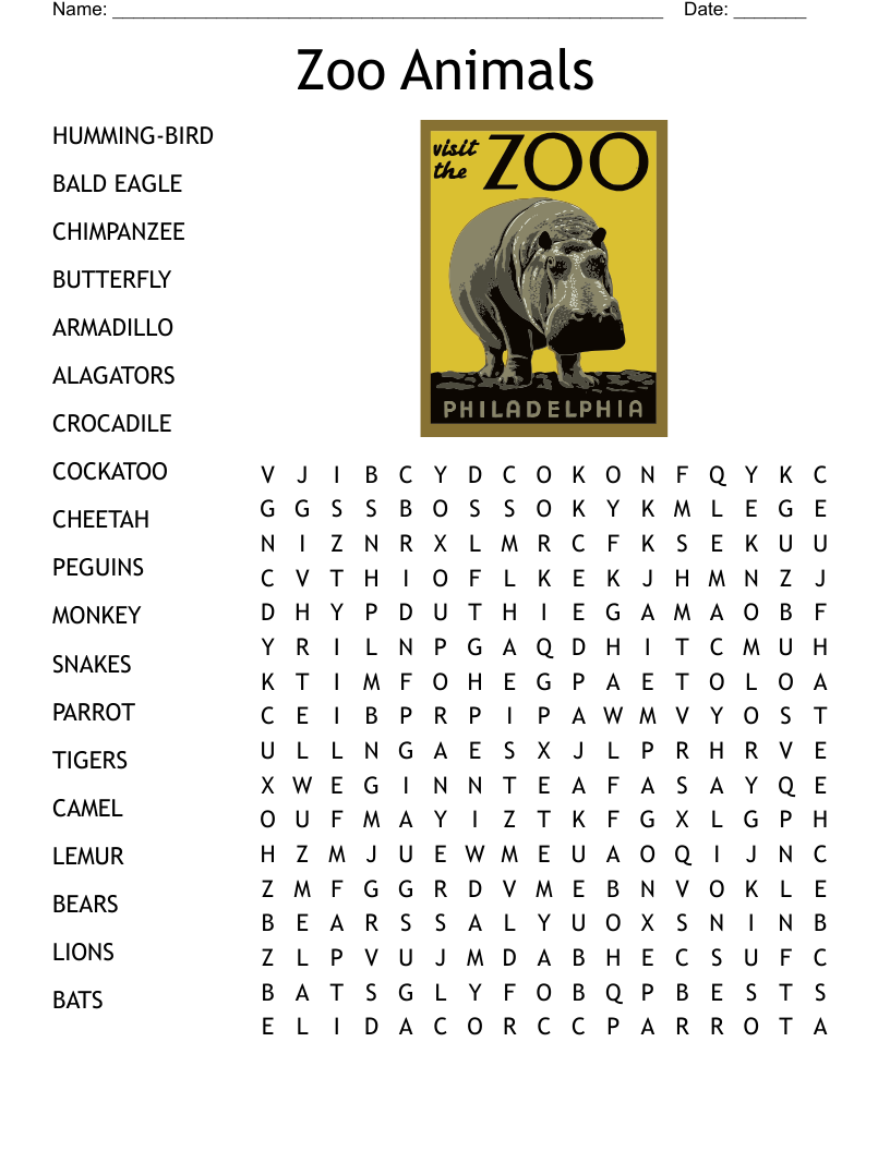 Free Printable Animal Word Search Puzzles